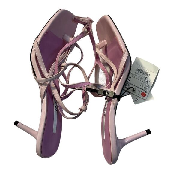 ZARA WOMENS SIZE 6 LILAC PURPLE STRAPPY FAUX LEATHER HEELED SANDALS SHOES - Picture 7 of 16